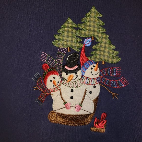 Vintage Snowman Sweatshirt XL Crew Neck Mock Neck NAVY BLUE Christmas Time F1 - Picture 3 of 9
